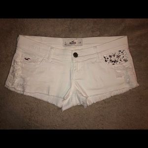 White Hollister Jean Shorts with Bedazzled Pocket